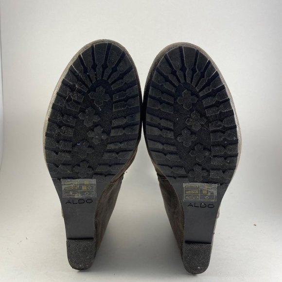 Aldo hidden wedge heel brown antiqued ruched bootie 9 - Picture 4 of 5